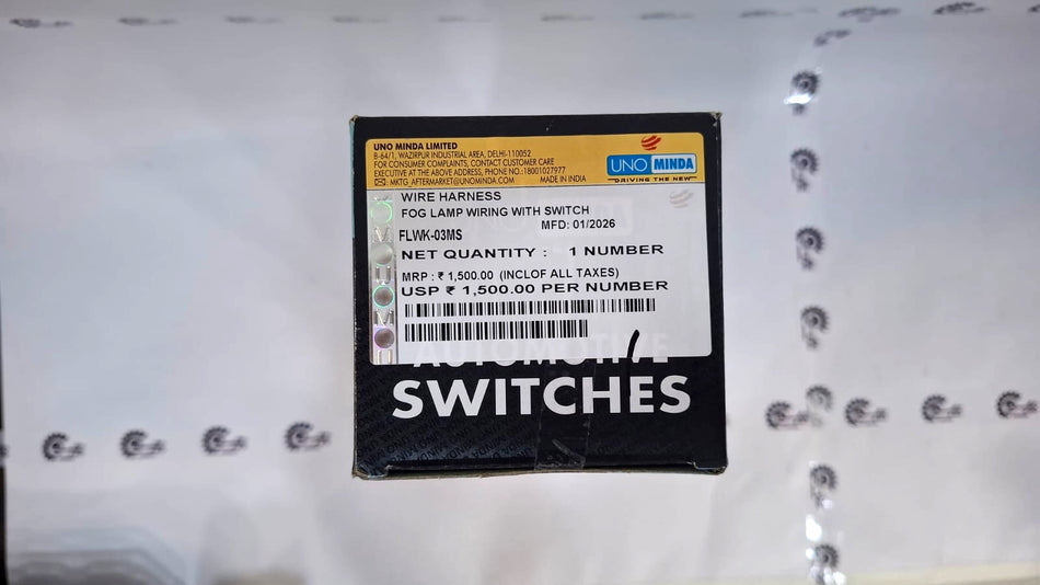 CarTrends fog lamp wiring with switch for easy installation, showing wiring harness and switch in a close-up view