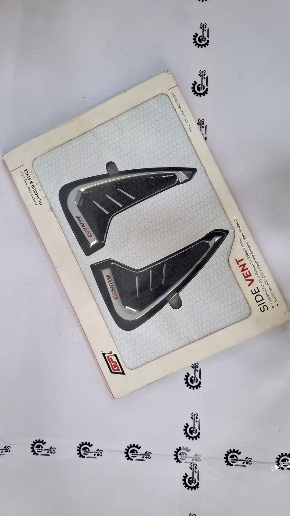 CarTrends GF Side Vent showing sleek black automotive side vent with vent slats and mounting details.