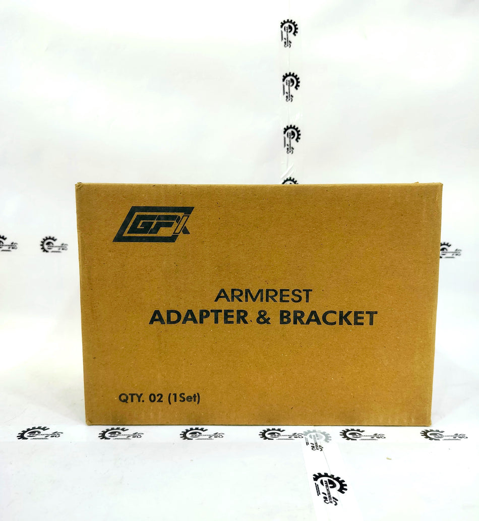 CarTrends GFI black armrest bracket and adapter for vehicle interior, showing the sturdy metal construction and mounting features.
