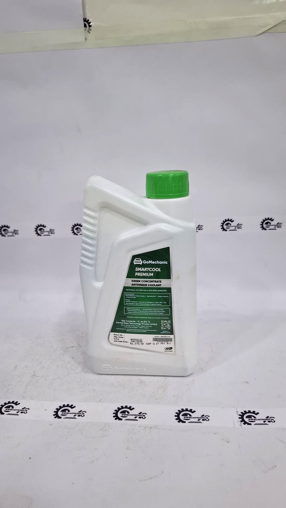 CarTrends GoMechanic Smartcool Premium green automotive coolant and antifreeze in a container, designed for engine cooling and protection