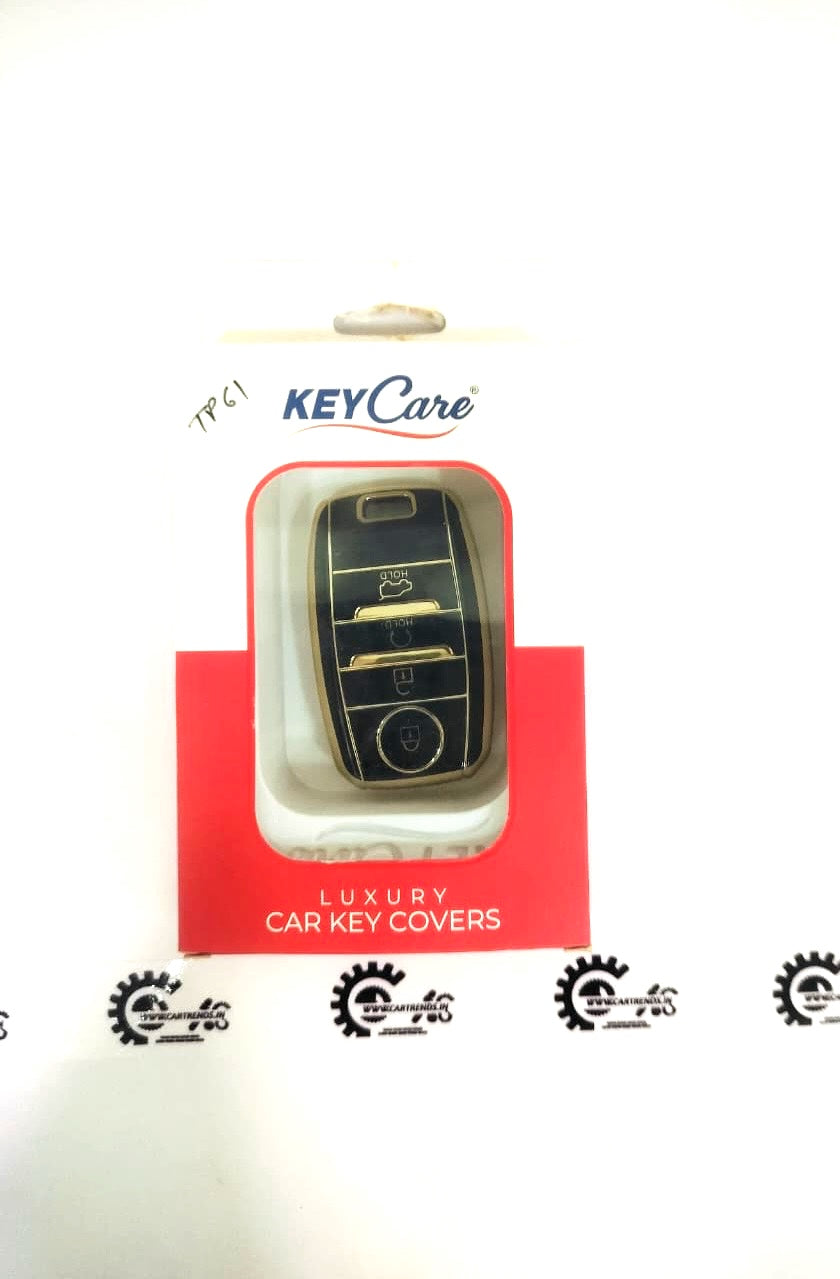 CarTrends Key Care Cover protecting a car key with durable material in black, designed for easy key access and security.