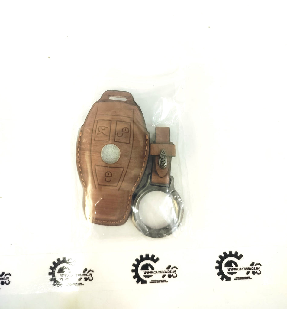 CarTrends Luxe Series key cover and chain set, black leather with silver accents, designed for luxury car keys.