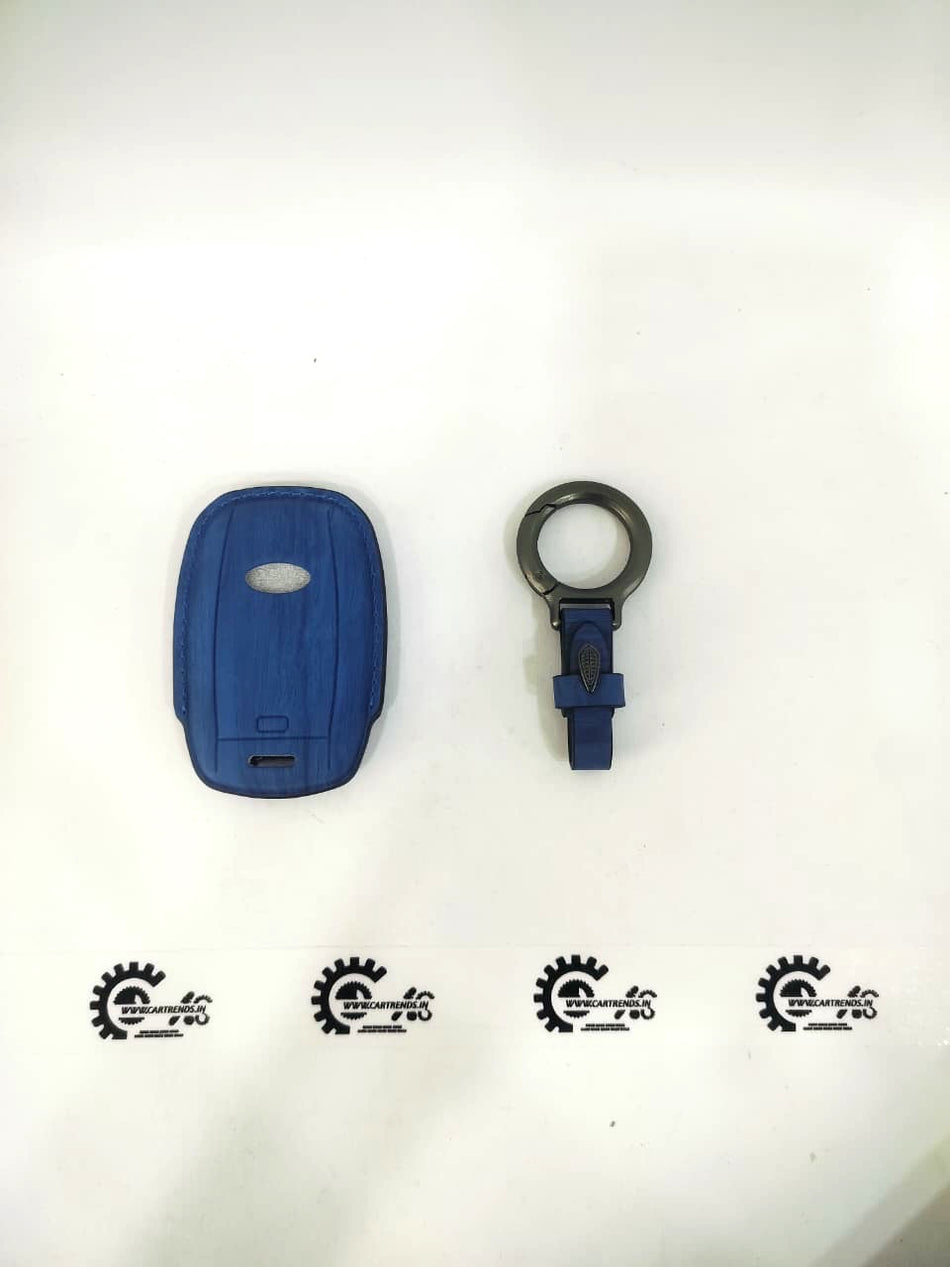 CarTrends Luxe Series key cover with chain, stylish black leather key protector and durable metal chain for luxury vehicle keys.