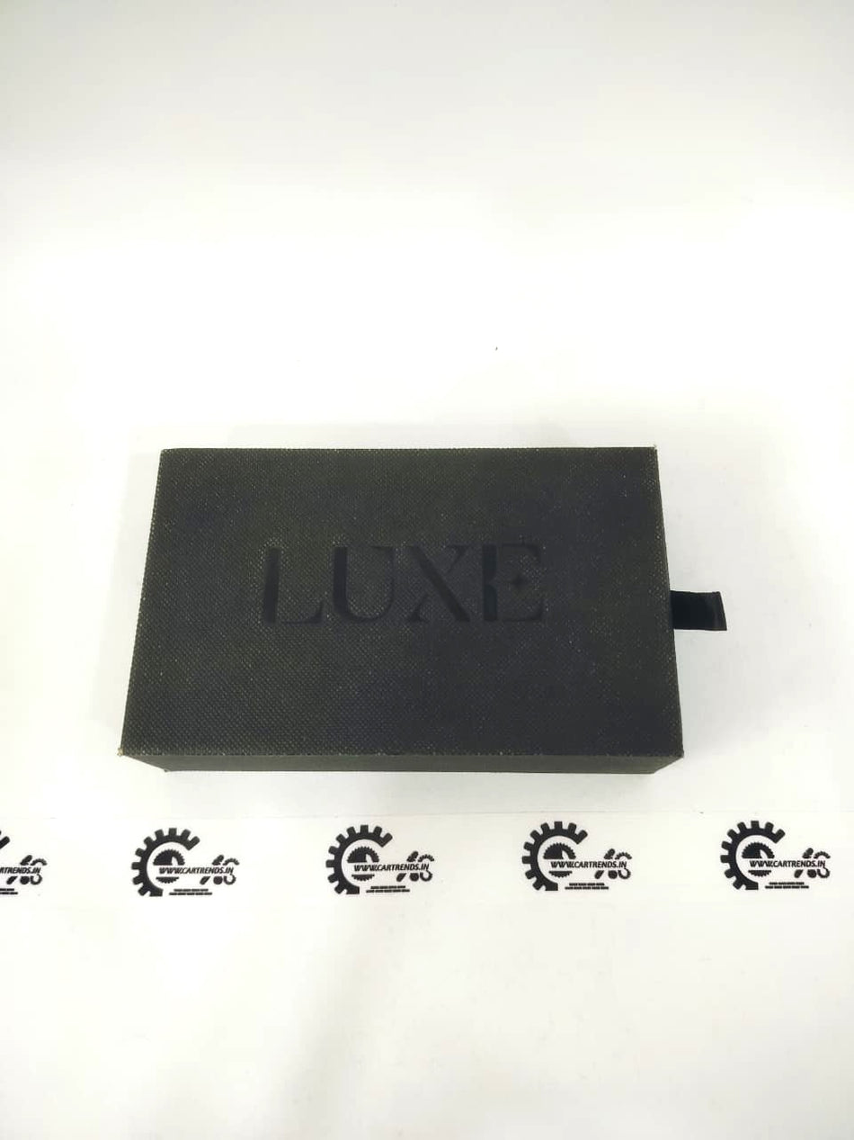 CarTrends Luxe Series key cover and chain set, stylish black leather keychain with gold accents, designed for luxury vehicle keys.