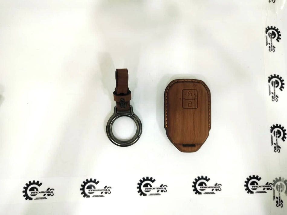 CarTrends Luxe Series key cover with chain, black leather key fob cover and metal chain accessory for car keys.
