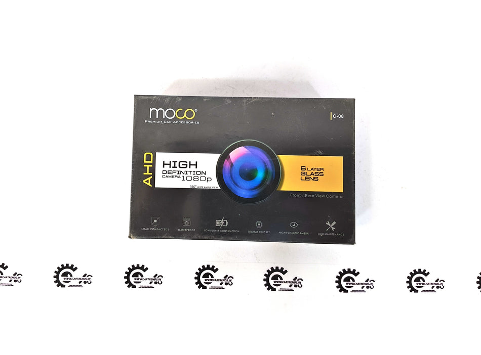 CarTrends Moco 1080P camera showing a sleek black compact design with lens and control buttons.