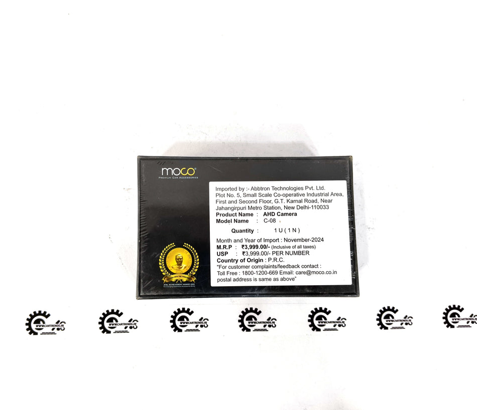 CarTrends Moco 1080P camera showing its compact design and lens, ideal for vehicle security and recording videos.