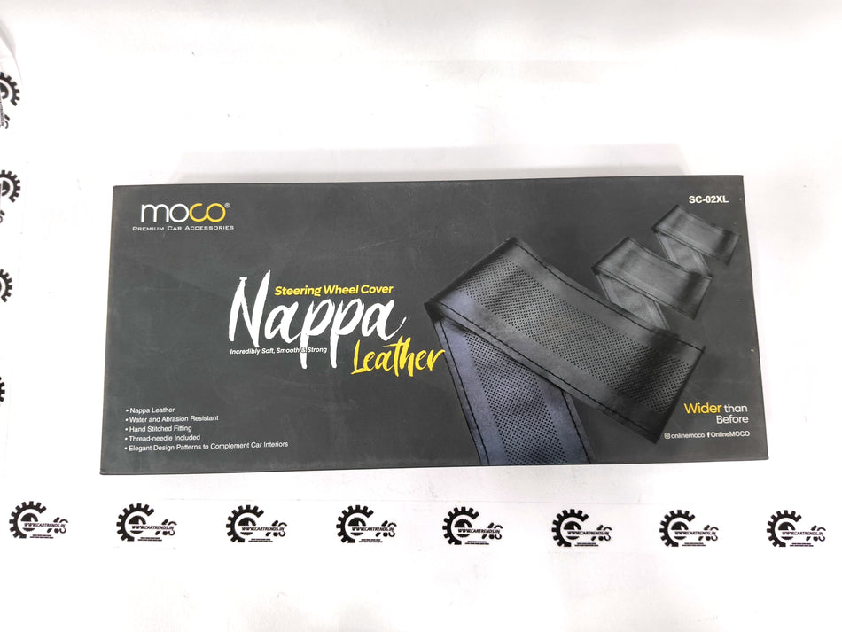 CarTrends Moco premium Nappa leather upholstery sample showing smooth, high-quality leather in natural light.