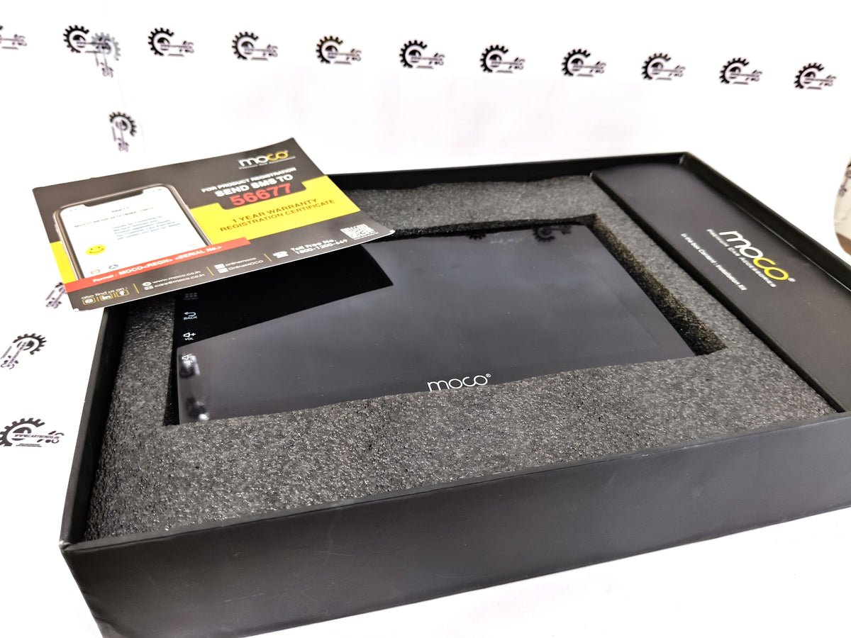 CarTrends Moco X5 Android infotainment system installed in a vehicle dashboard with touchscreen display and modern controls.