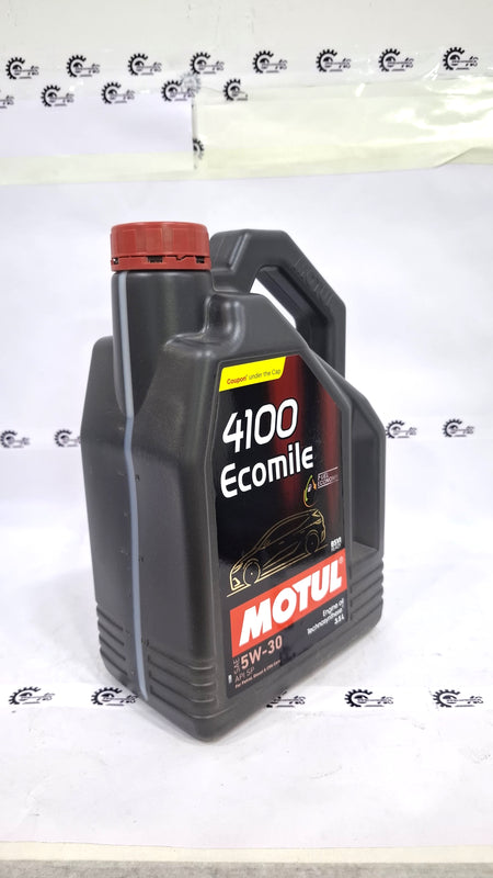 CarTrends Motul 4100 Ecomile 5W-30 engine oil bottle showing label and cap on a plain background.