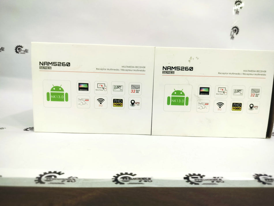 Nakamichi NAM5260 Android car multimedia receiver installed in vehicle dashboard showing touchscreen display and control buttons.