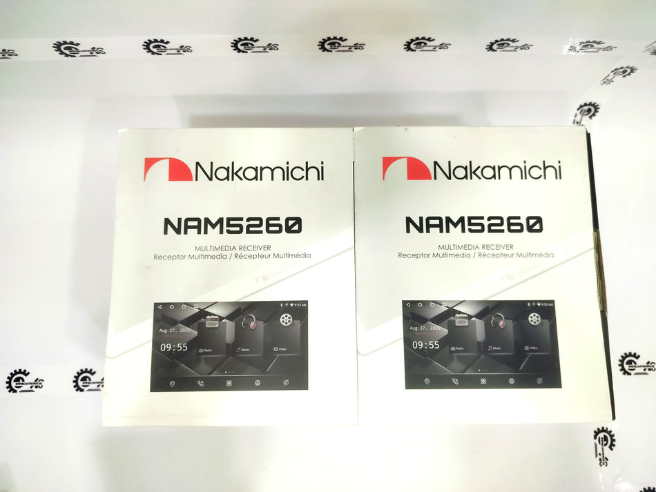Nakamichi NAM5260 Android car multimedia receiver installed in vehicle dashboard with touchscreen display and control buttons.