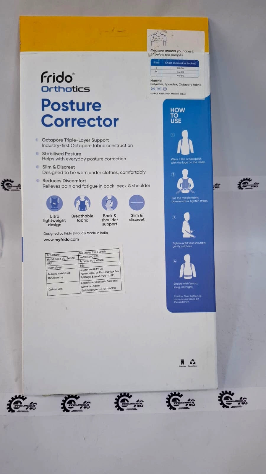 CarTrends posture corrector brace supporting back and shoulders for improved posture and comfort.