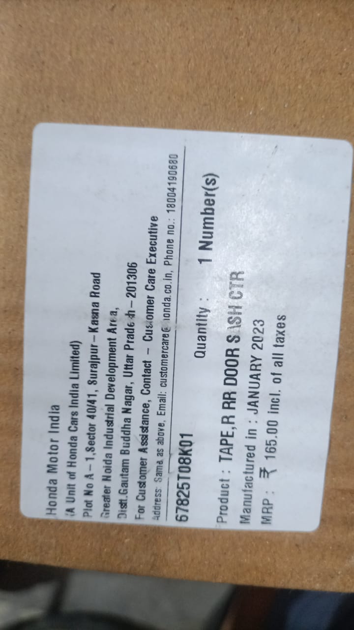 Rear right side door tape for Honda City, CarTrends brand, close-up view showing the adhesive strip and door edge.