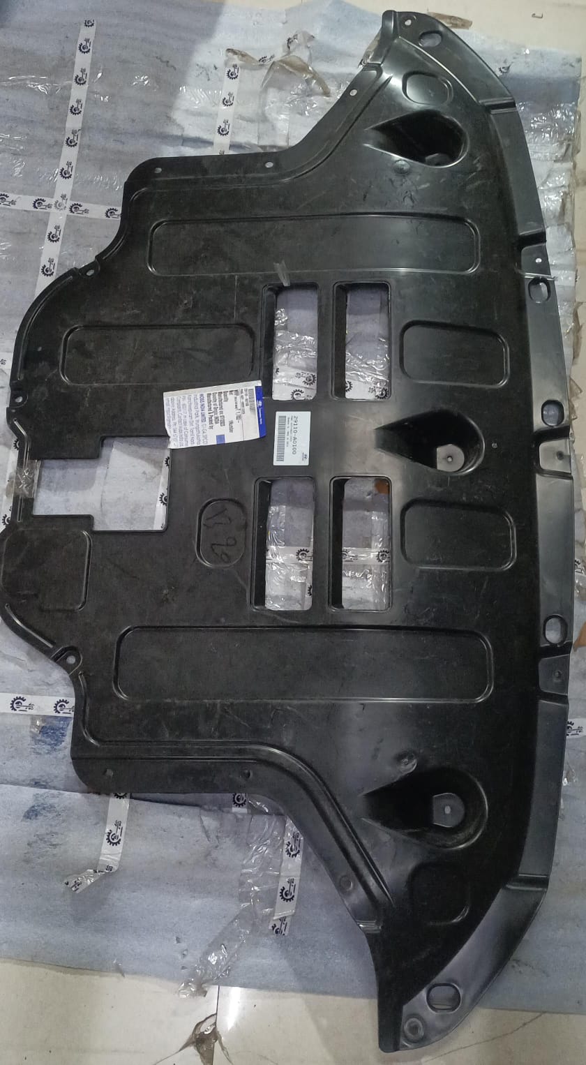 Hyundai Creta engine cover by CarTrends, black plastic engine protection part with Hyundai logo and branding.