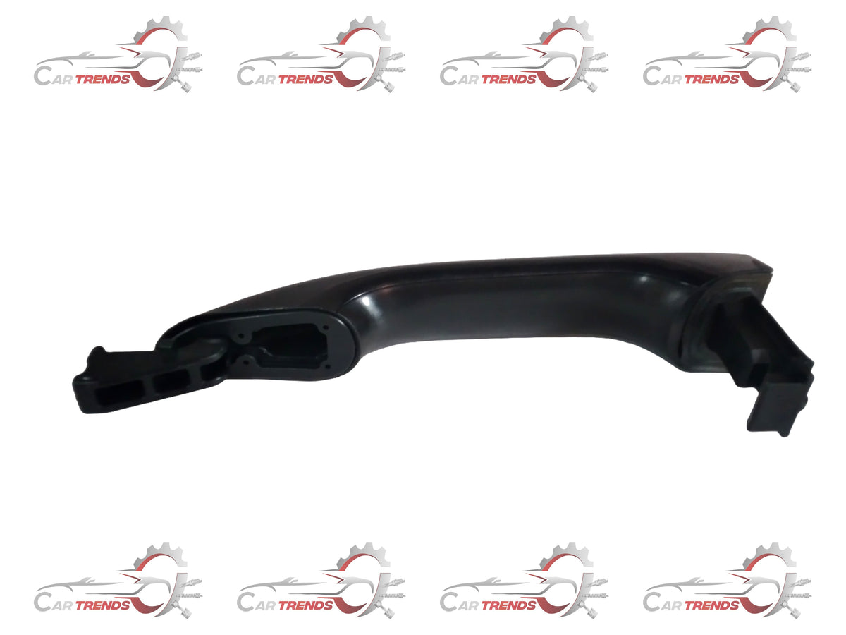 Hyundai Grand i10 left side door handle by CarTrends, black exterior with chrome accent, mounted on the vehicle door.