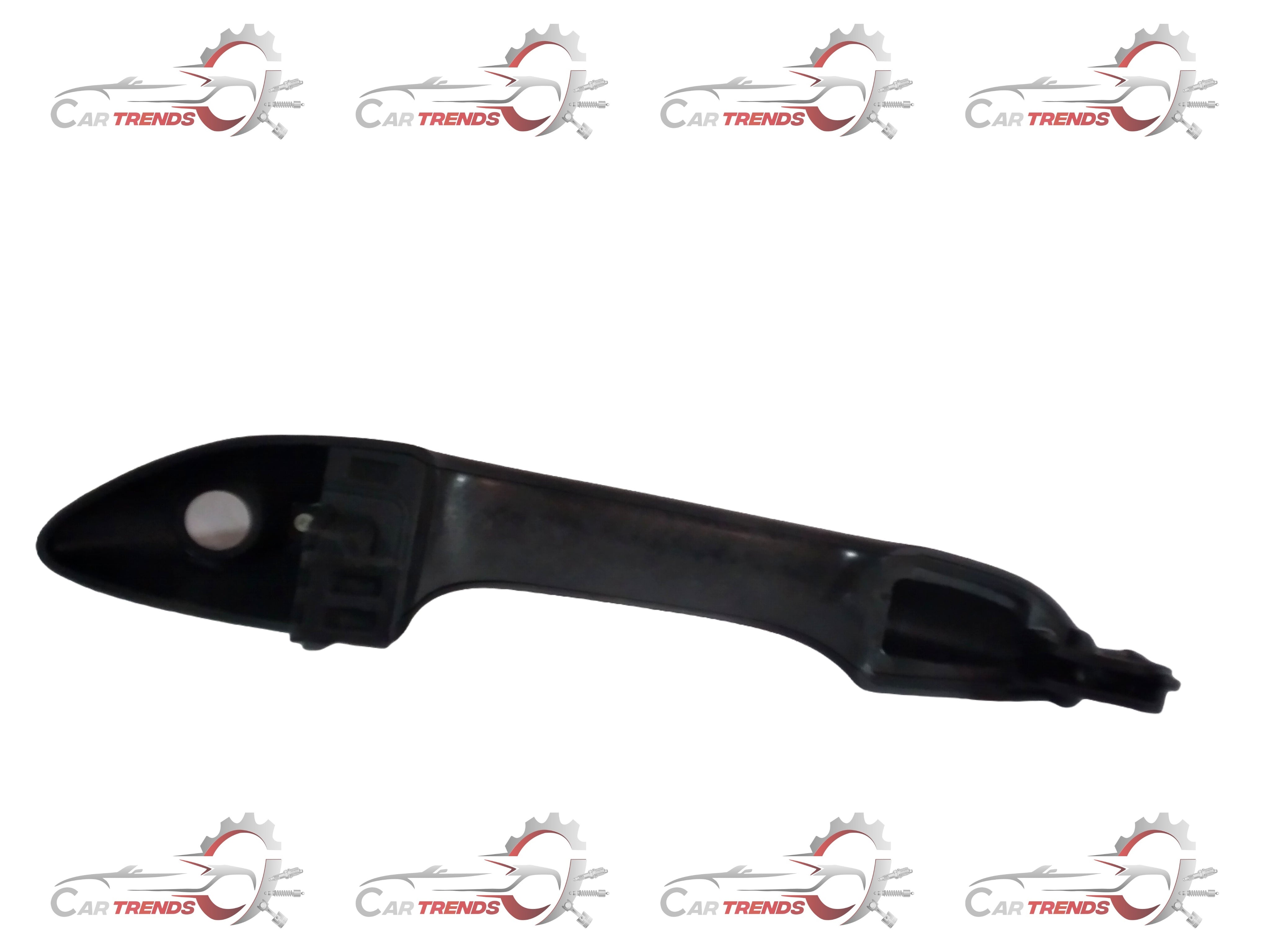 Hyundai Aura outside right door handle by CarTrends, shown in a close-up image with a smooth metallic finish.