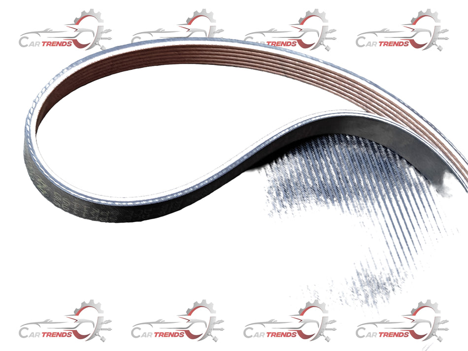 Hyundai CarTrends ribbed V-belt for Creta 2nd Gen, engine component, black rubber with ribbed design, close-up view