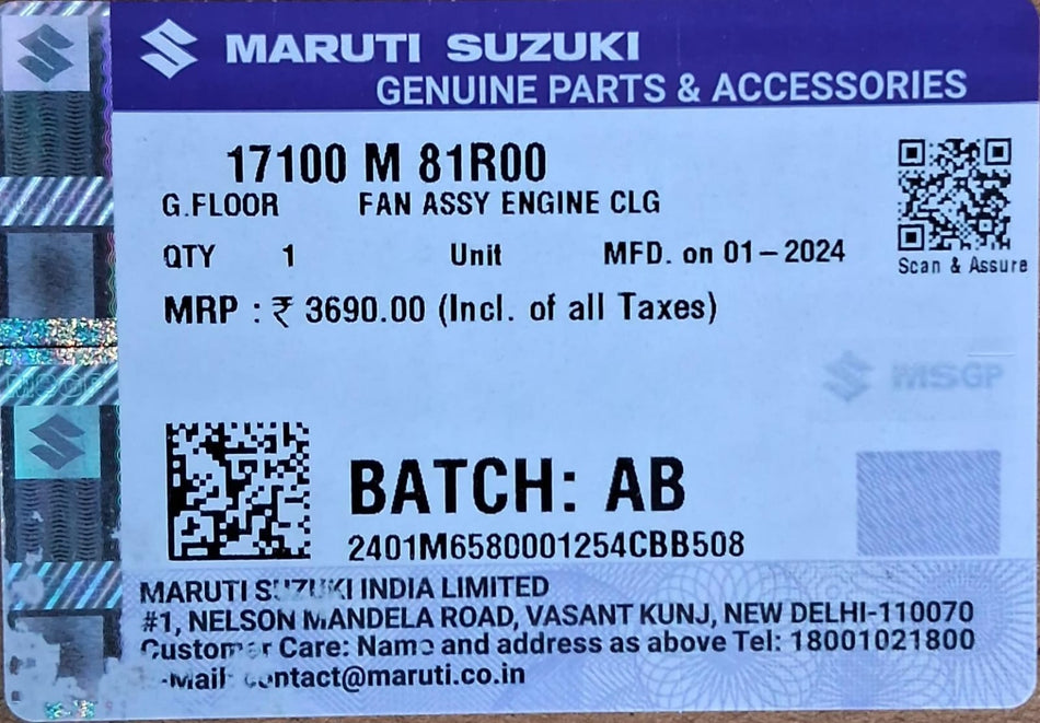 Maruti Suzuki Celerio fan assembly with engine components, compatible with second-generation model, by CarTrends.