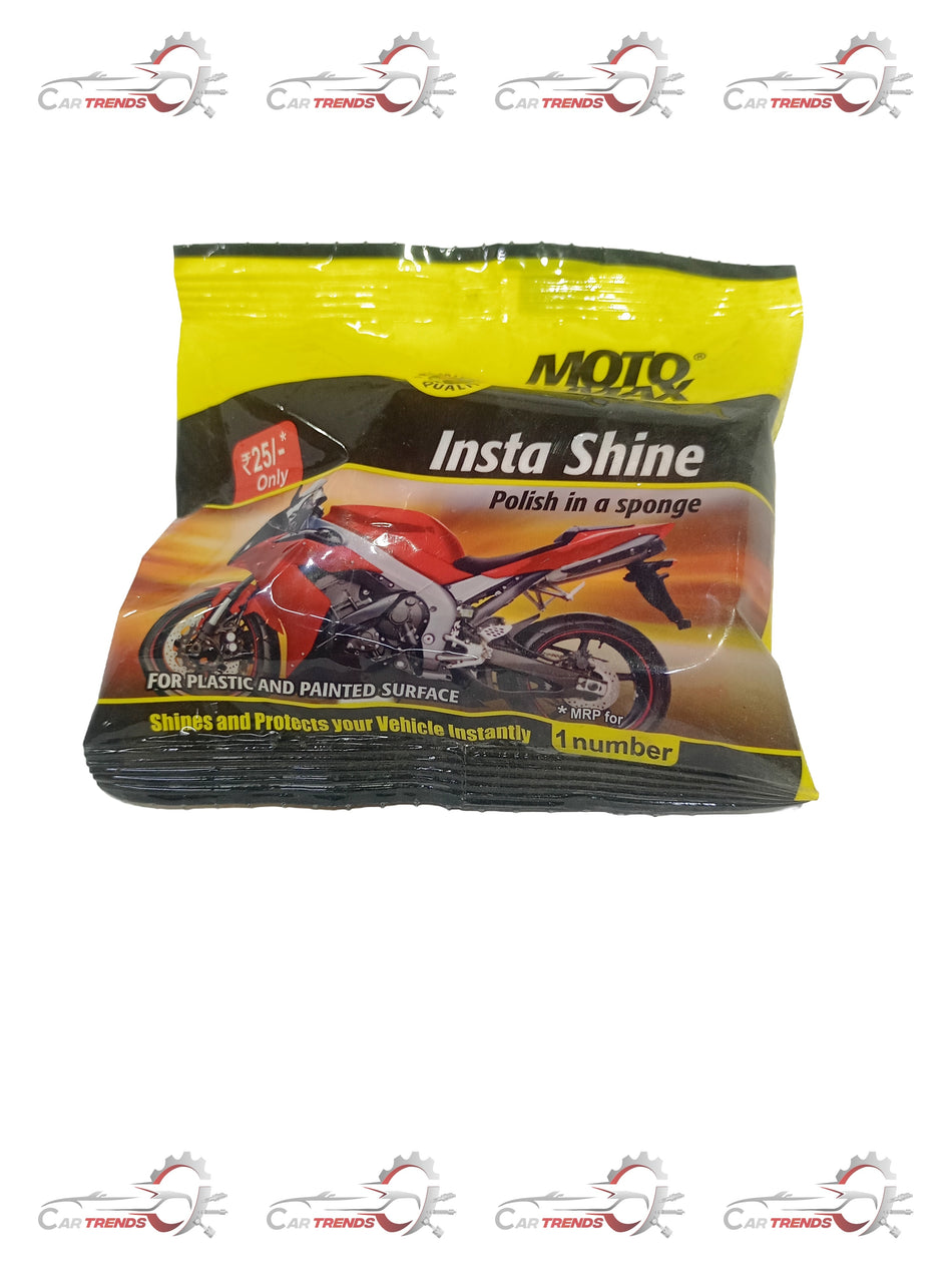 CarTrends Moto Max Insta Shine Polish bottle showing the product label and shiny surface for car detailing.