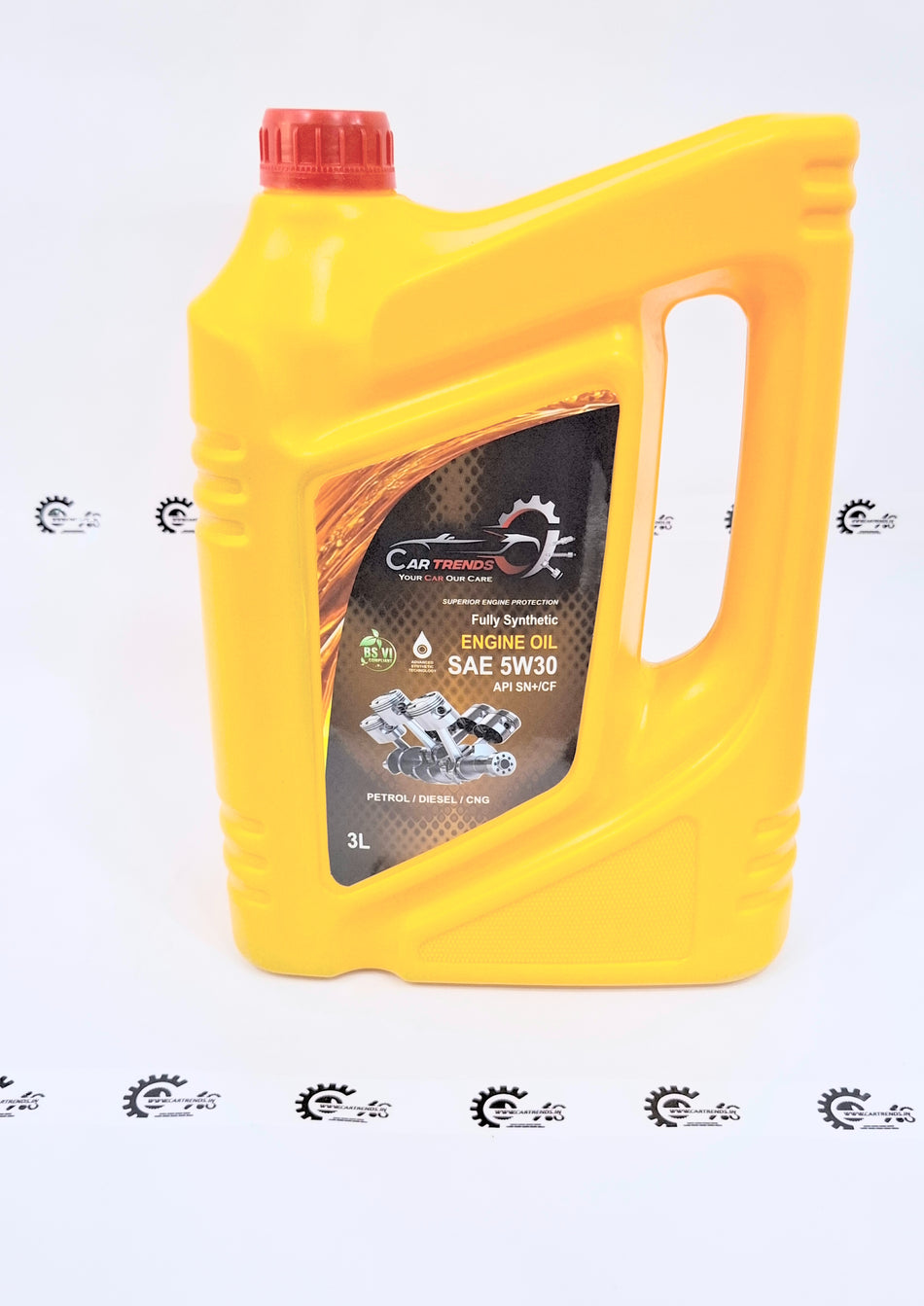 CarTrends Engine Oil container with label, showcasing the CarTrends oil product for vehicle lubrication and engine performance.