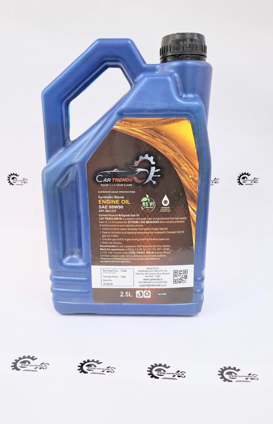 CarTrends Gear Oil container showing black and yellow label, designed for lubricating vehicle gear systems.