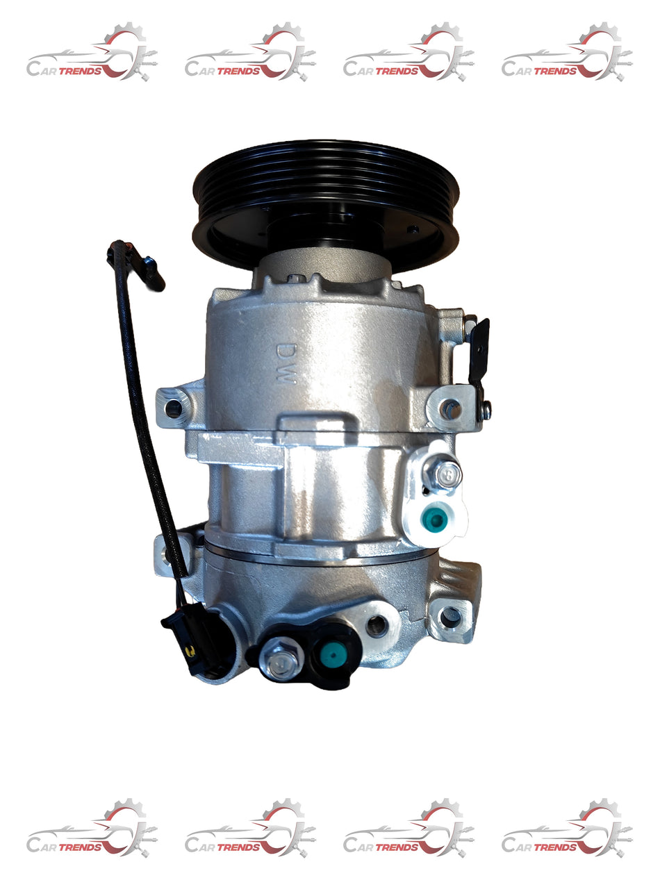 CarTrends AC Compressor I 20 Elite spare part, shown in a close-up view with visible metal components and branding.