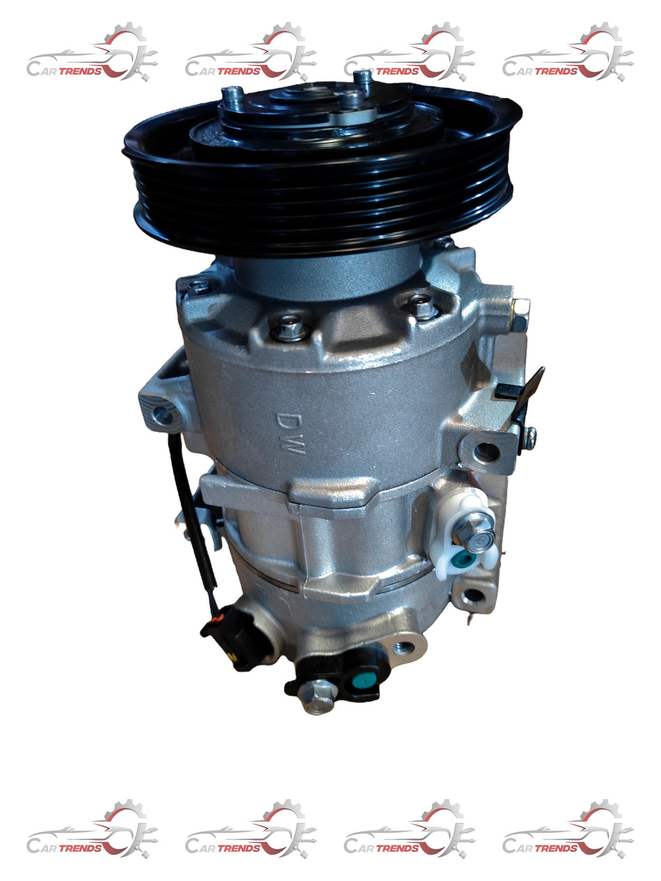 CarTrends AC Compressor I 20 Elite spare part, shown in a close-up image, designed for vehicle air conditioning systems.
