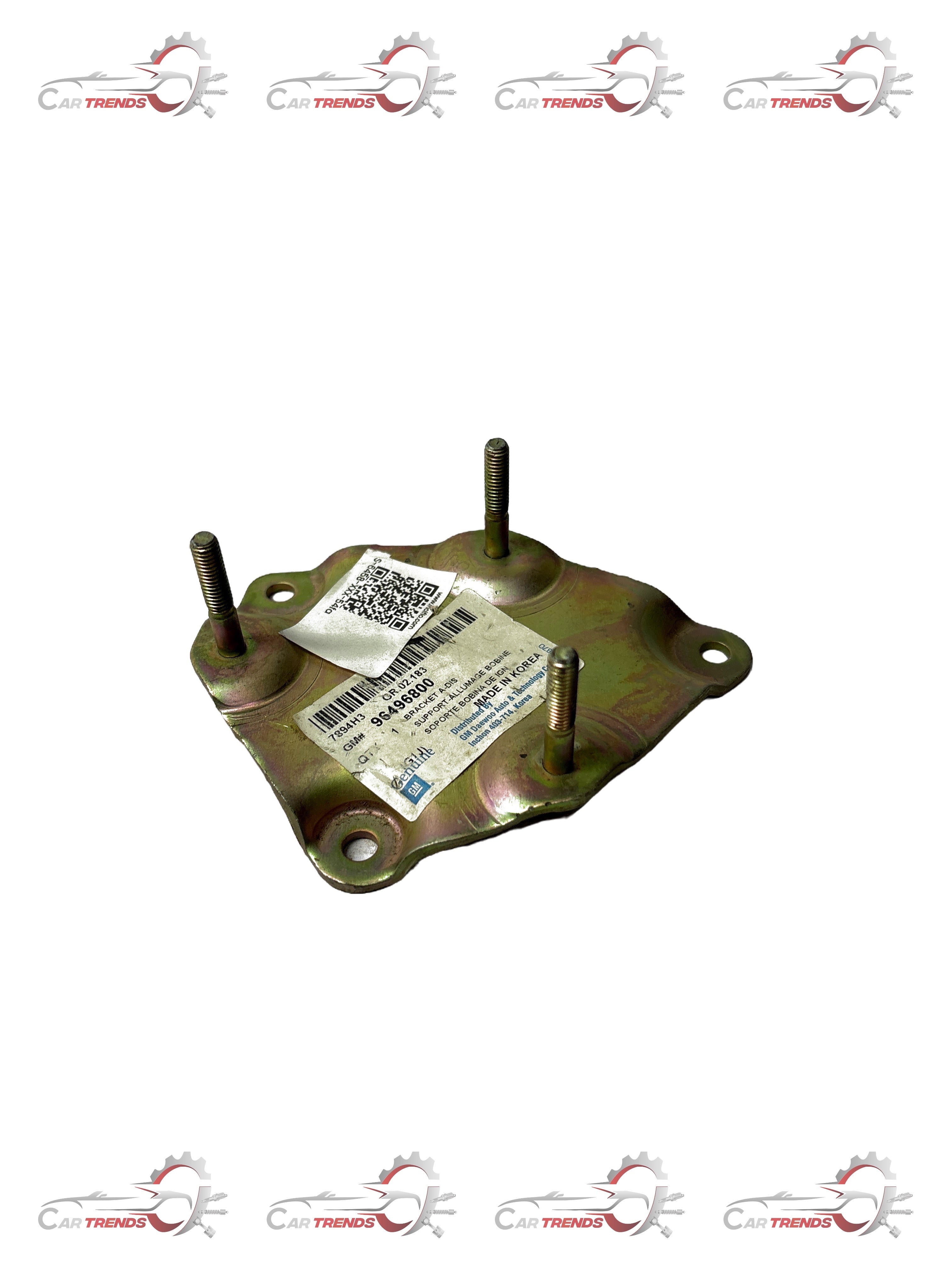 CarTrends Bracket Disk Aveo spare part, black metal mounting bracket with bolt holes for vehicle repair or replacement.