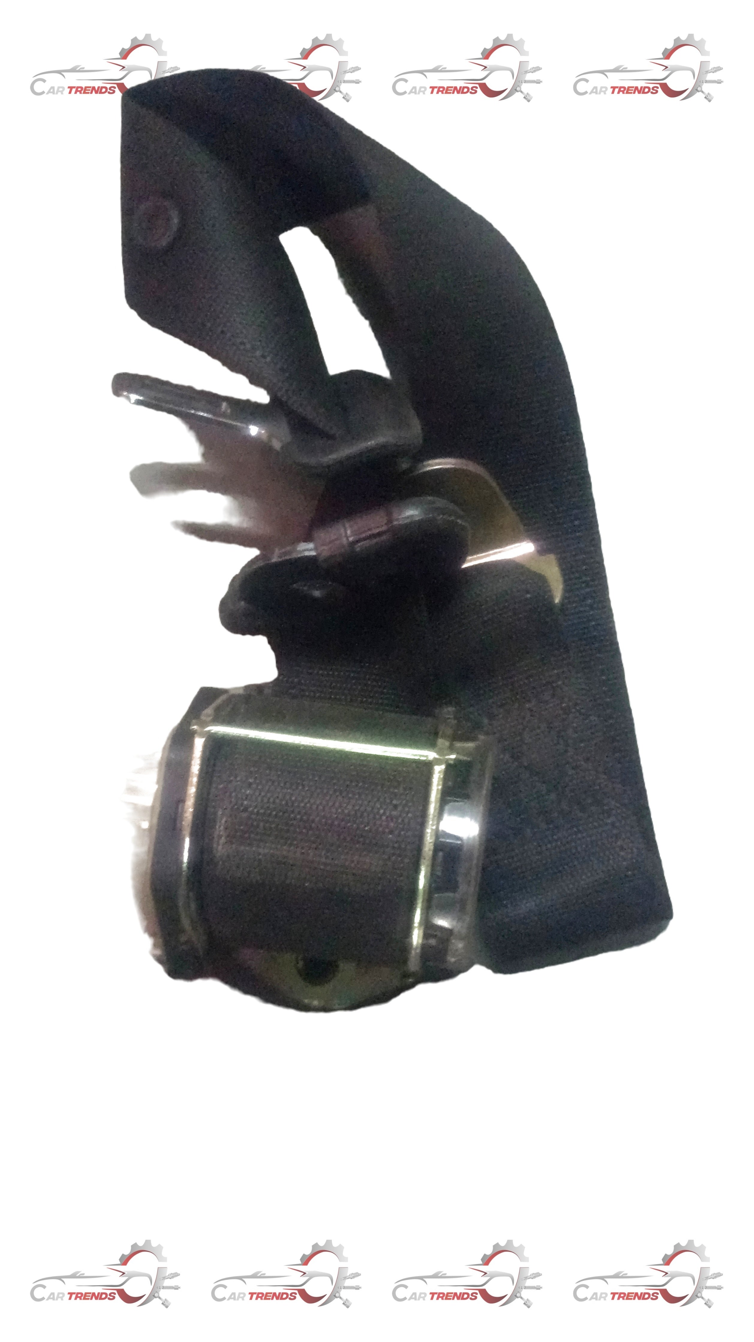 Chevrolet Corsa rear seat belt spare part by CarTrends, shown in black with metal buckle and seat belt retractor.