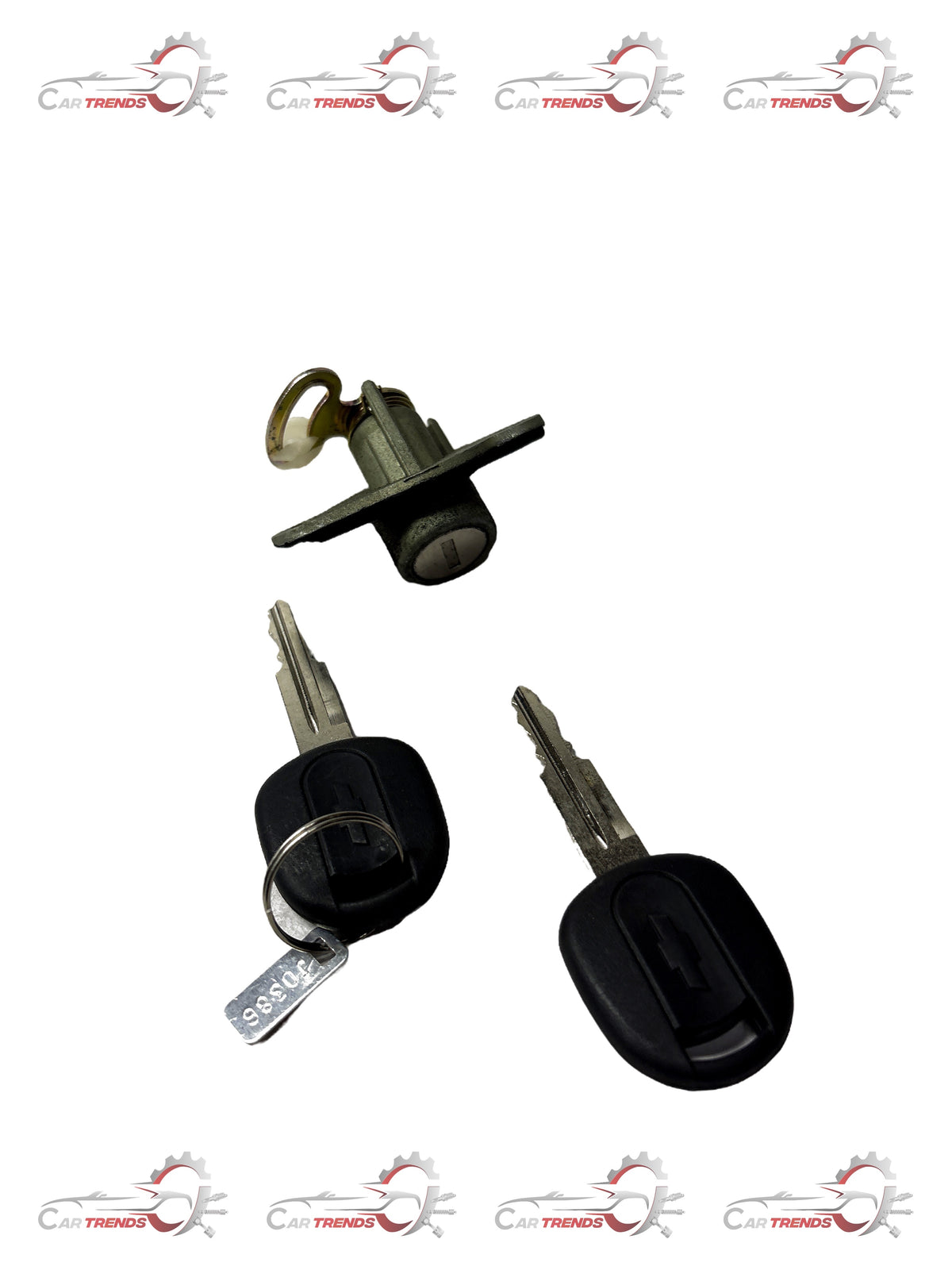 Chevrolet Optra lock set by CarTrends, spare parts image showing the key and lock components for vehicle security.