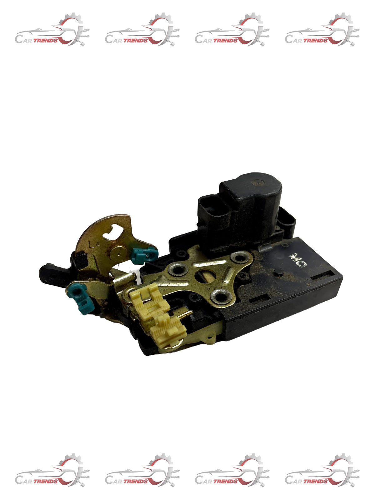 Rear left door latch for Aveo car by CarTrends, showing close-up of the spare part with mounting details.