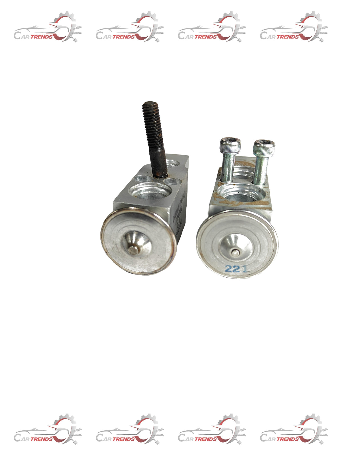 CarTrends expansion valve for Tavera, spare parts component, shown in black with metal fittings.
