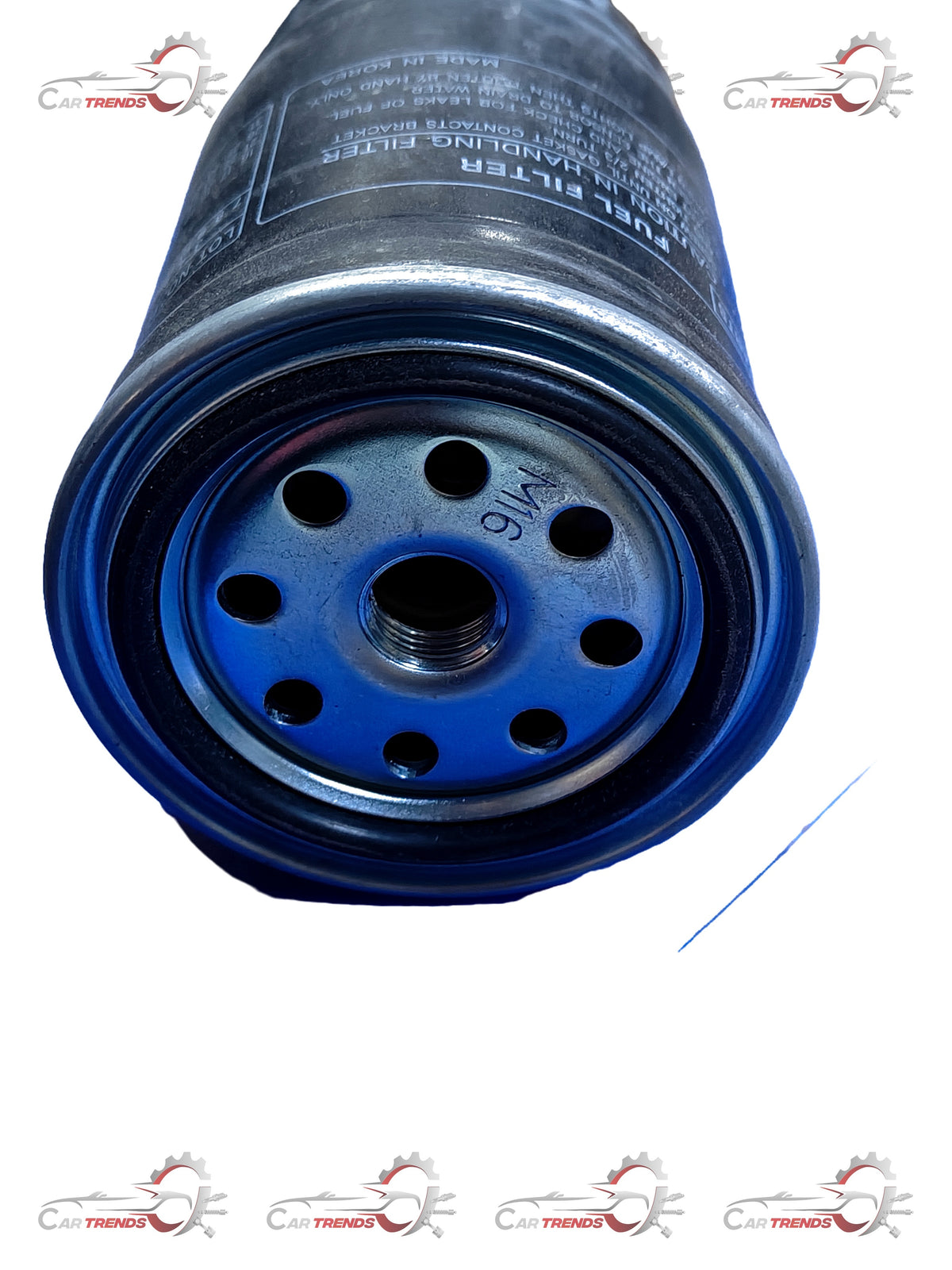 CarTrends fuel filter for Creta, spare part 319222E900, showing the cylindrical filter component with metal and plastic parts.