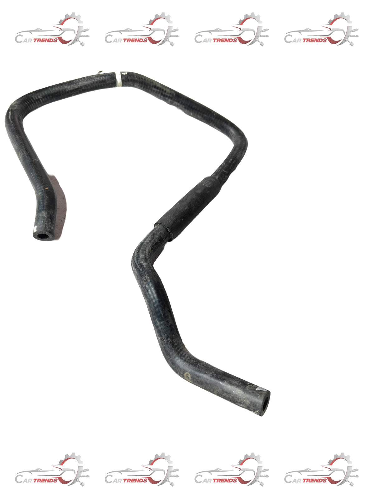 CarTrends radiator inlet hose for Chevrolet Aveo, automotive spare part, black rubber hose with metal clamps in a close-up view.