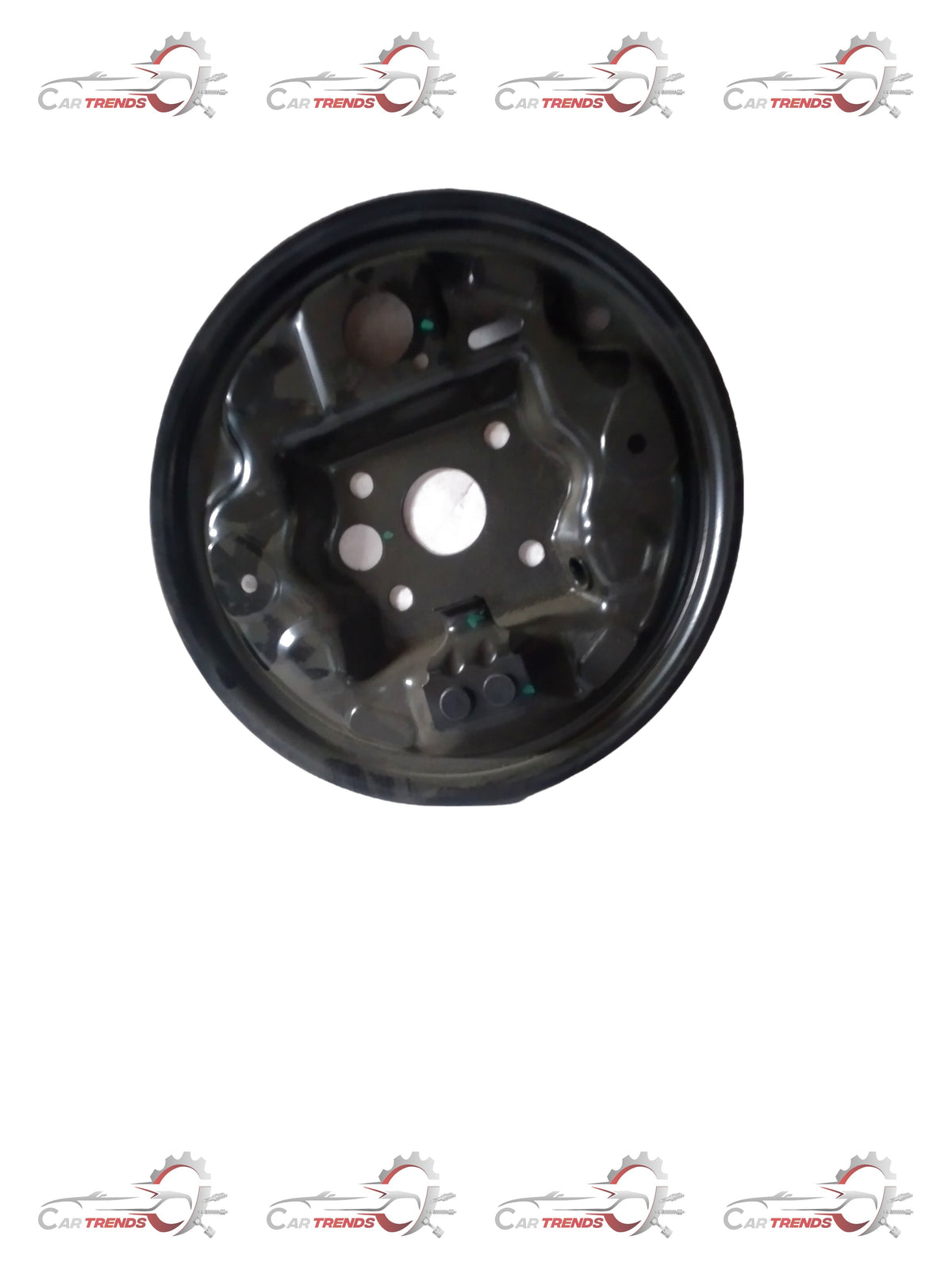 CarTrends rear brake plate sail for vehicle brake system, spare parts component with metal construction and mounting holes.
