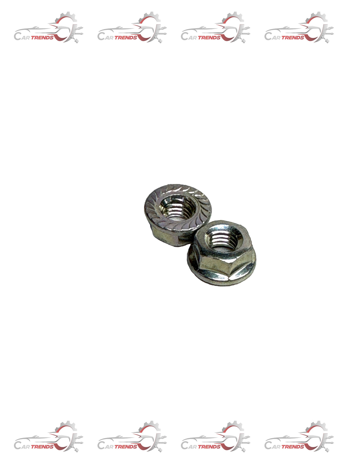 CarTrends Hexagon Flange Nut Optra spare part, close-up of a metallic hex nut with flange for automotive use