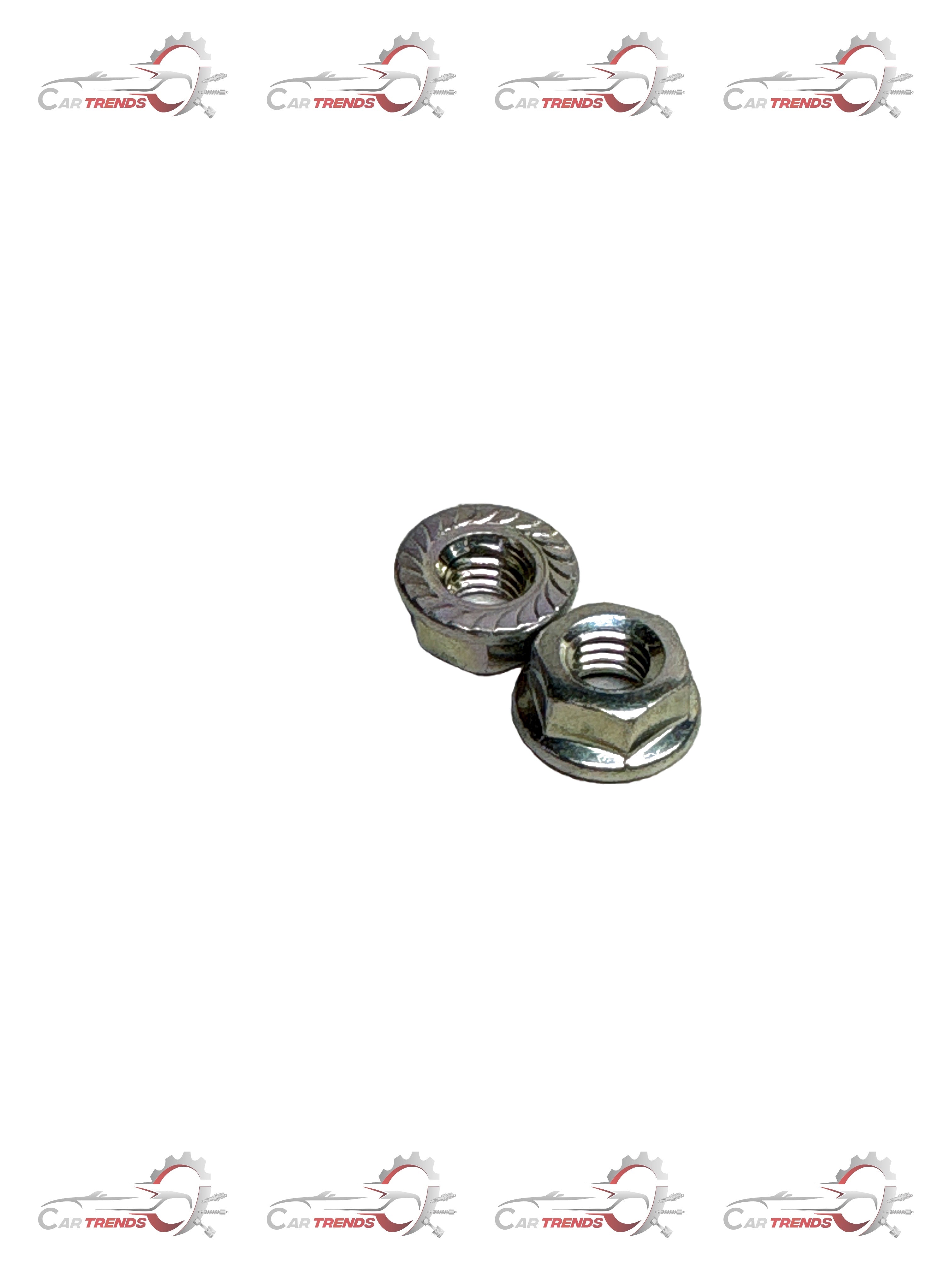 CarTrends Hexagon Flange Nut Optra spare part, close-up of a metallic hex nut with flange for automotive use