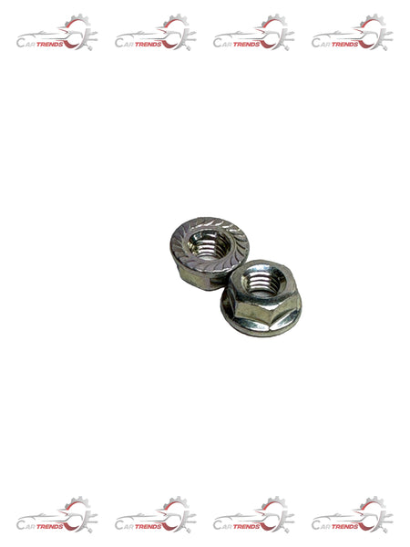 CarTrends Hexagon Flange Nut Optra spare part, close-up of a metallic hex nut with flange for automotive use
