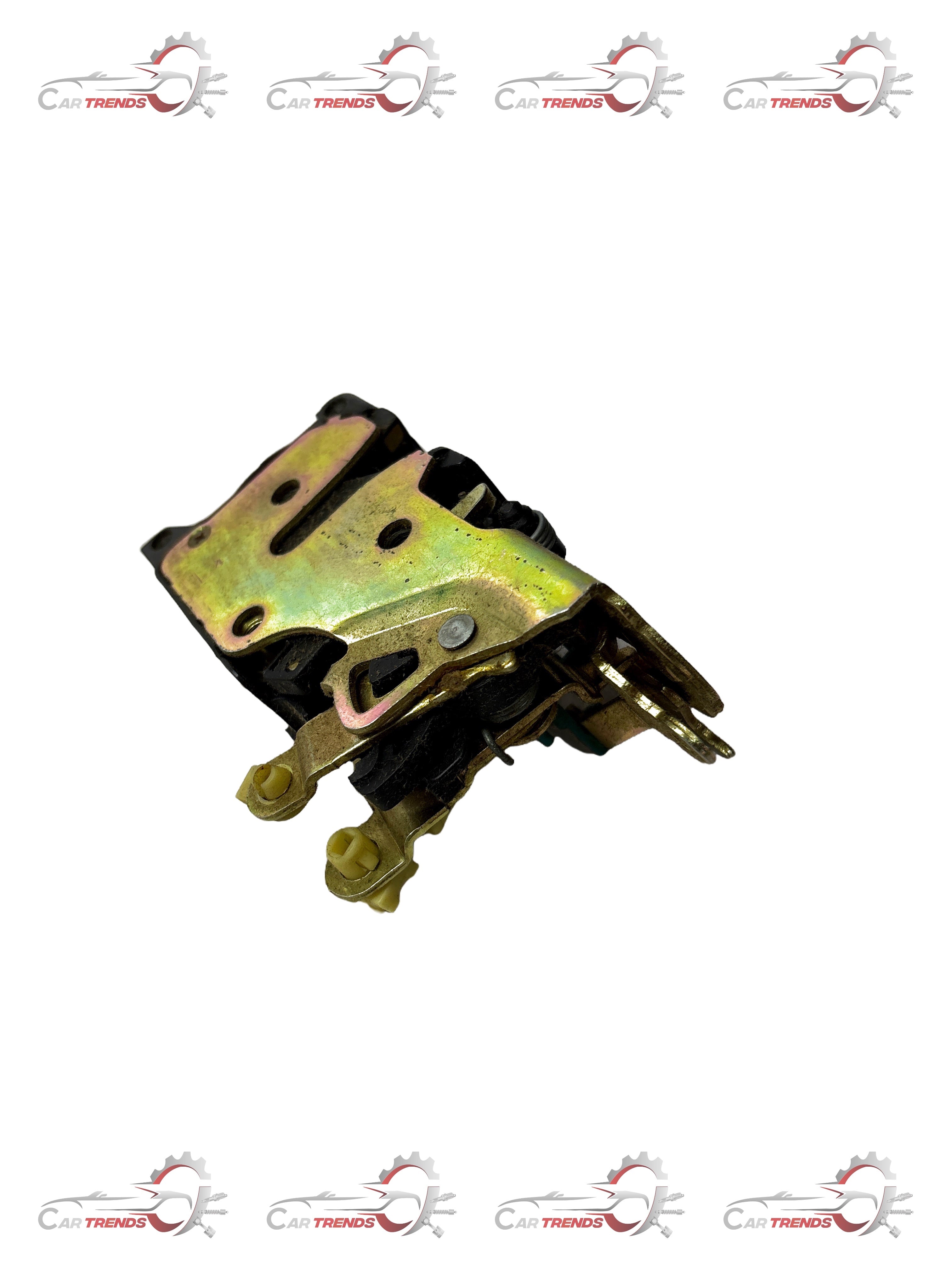 CarTrends front left door latch base for Optra, close-up of the spare part showing mounting points and metal components.