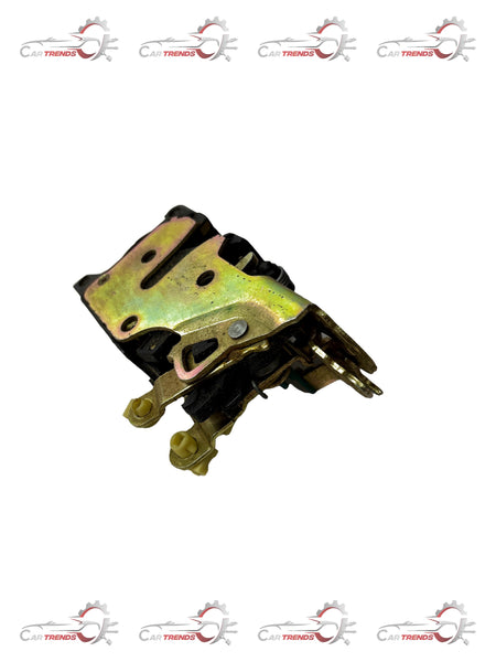CarTrends front left door latch base for Optra, close-up of the spare part showing mounting points and metal components.
