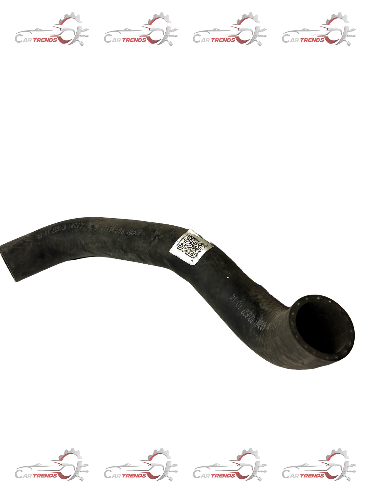 CarTrends lower radiator hose for Optra, spare part showing flexible rubber hose with metal clamps for engine cooling system.