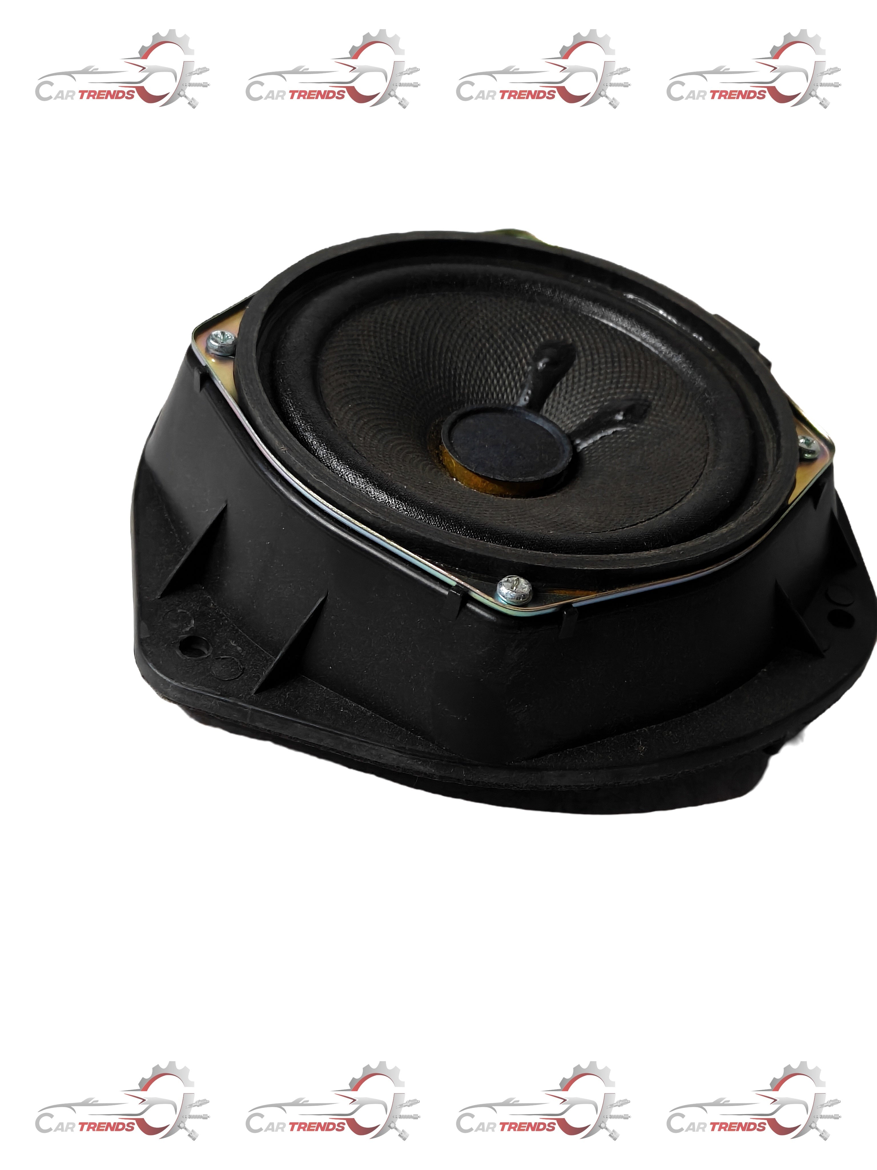 CarTrends AVEO front speaker spare part, showing the black speaker with mounting frame for vehicle audio system