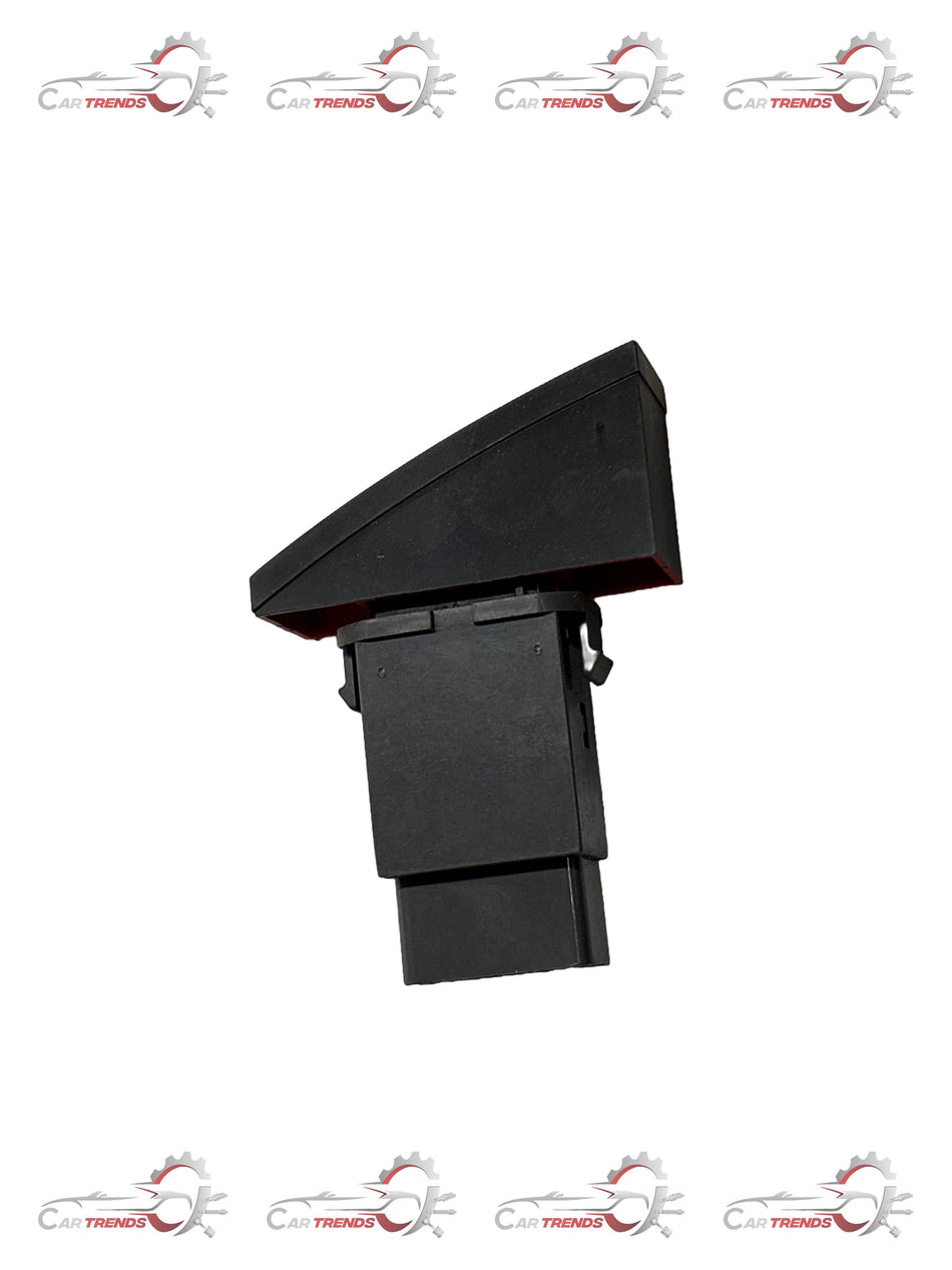 CarTrends hazard switch beat spare part, close-up of the hazard switch component for vehicle safety system, black plastic and metal parts
