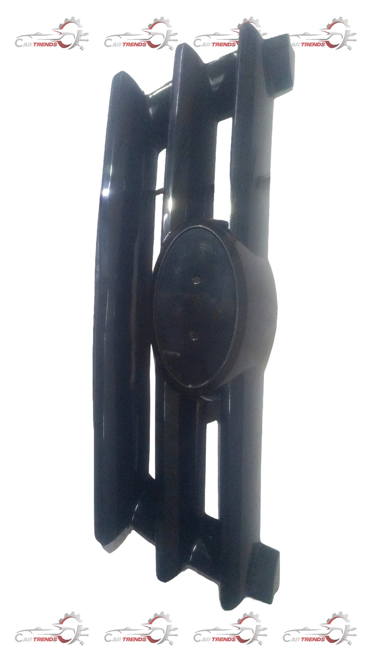 Black radiator upper grille for Hyundai Santro Xing by CarTrends, front view showing the grille design and mounting points.