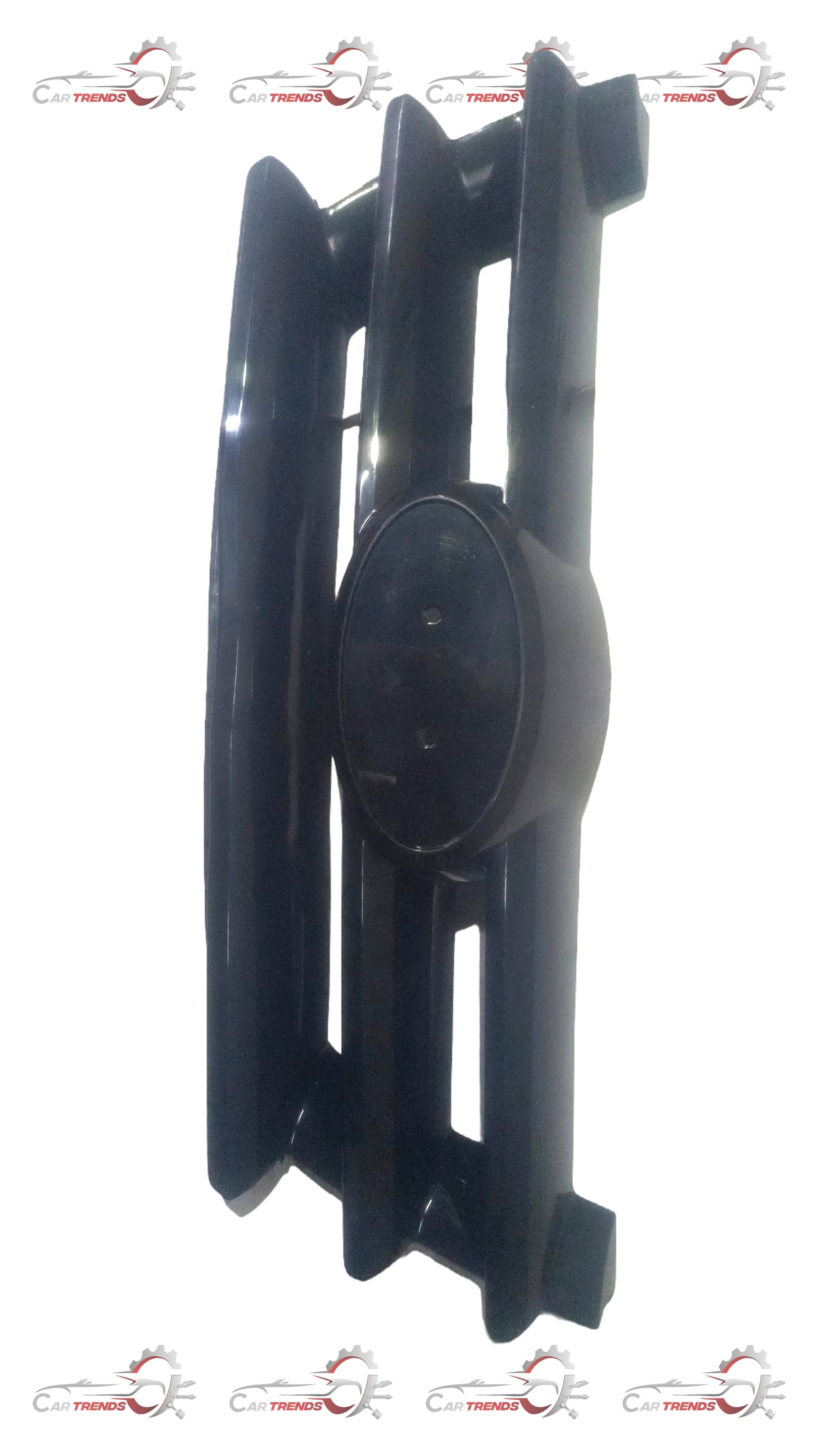 Black radiator upper grille for Hyundai Santro Xing by CarTrends, front view showing the grille design and mounting points.