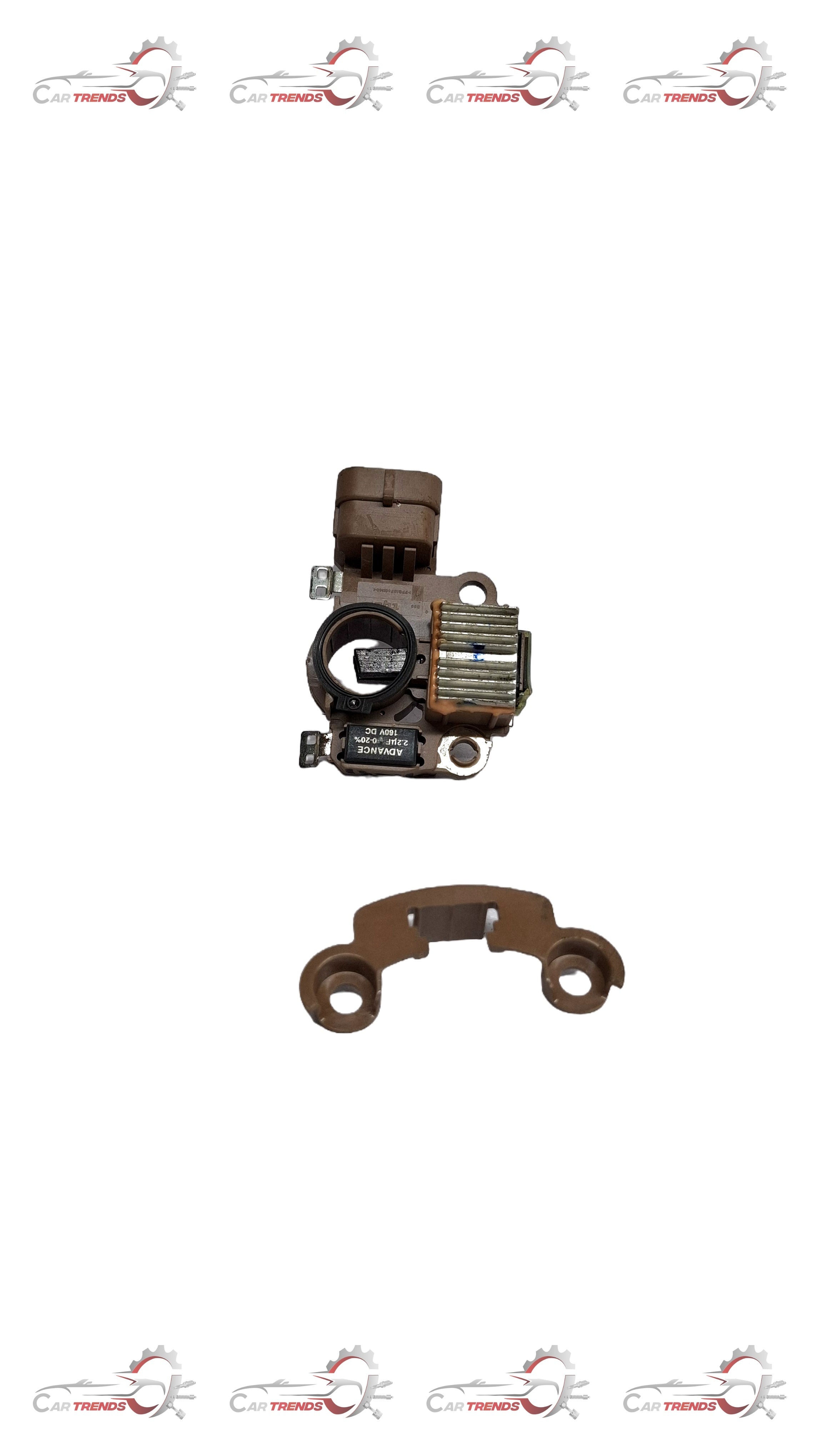 CarTrends regulator assembly for Aveo J982605L0 spare part, showing the mechanical component with mounting features.