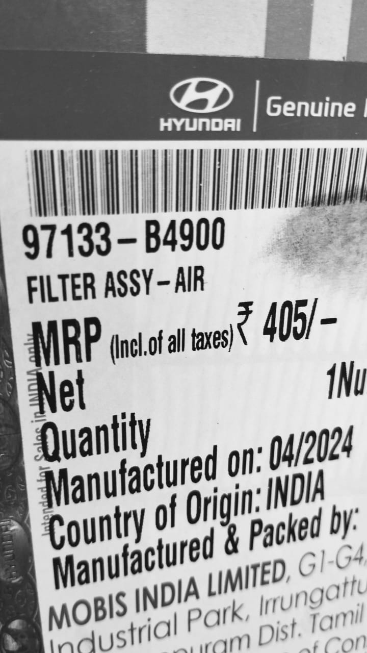 Hyundai Xcent air conditioner filter by CarTrends, spare part #97133B4900, shown in close-up view.