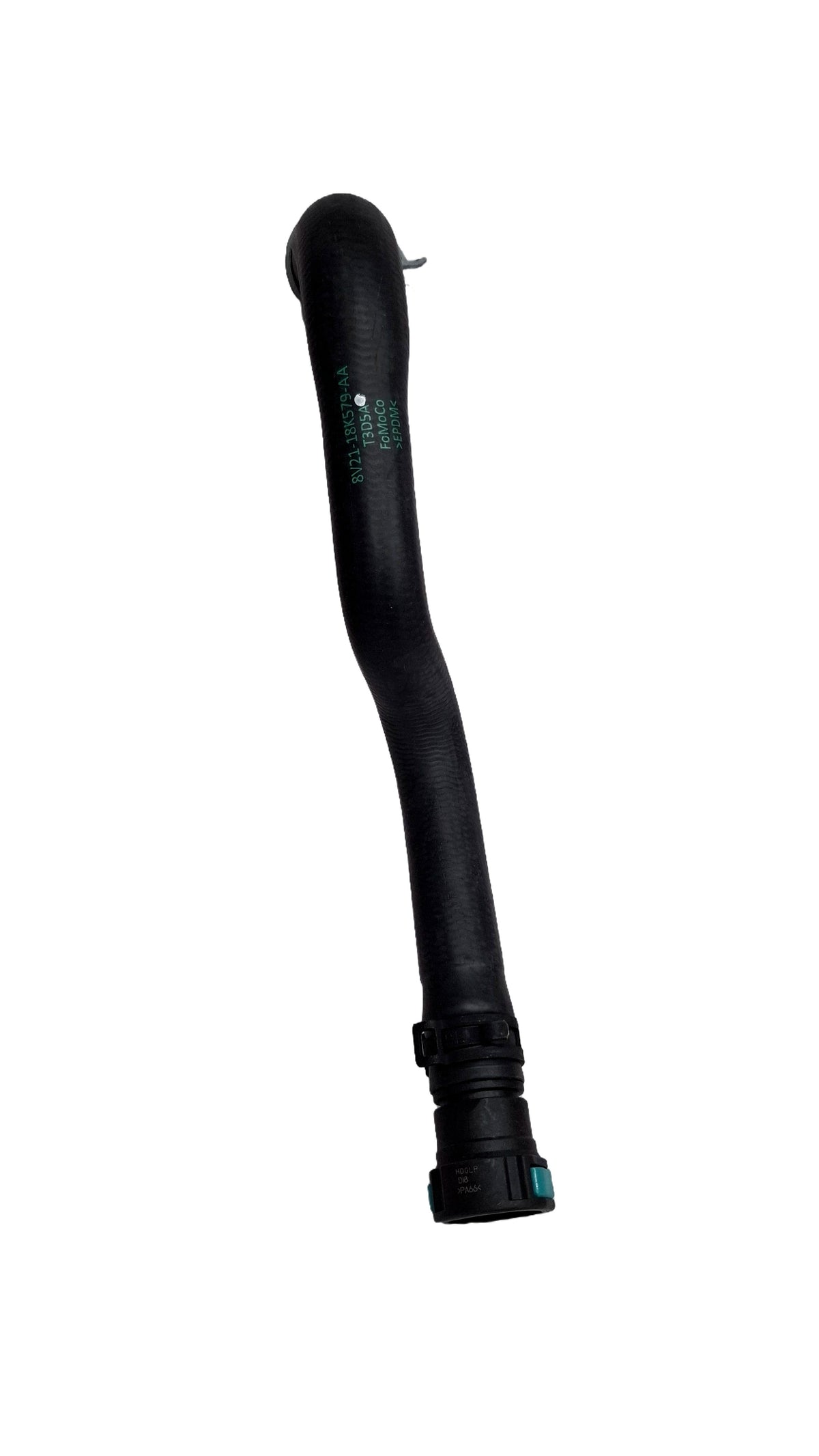 Ford hose heater for water system, black rubber hose with connectors, designed for Ford vehicles, part number BE8Z18472A.