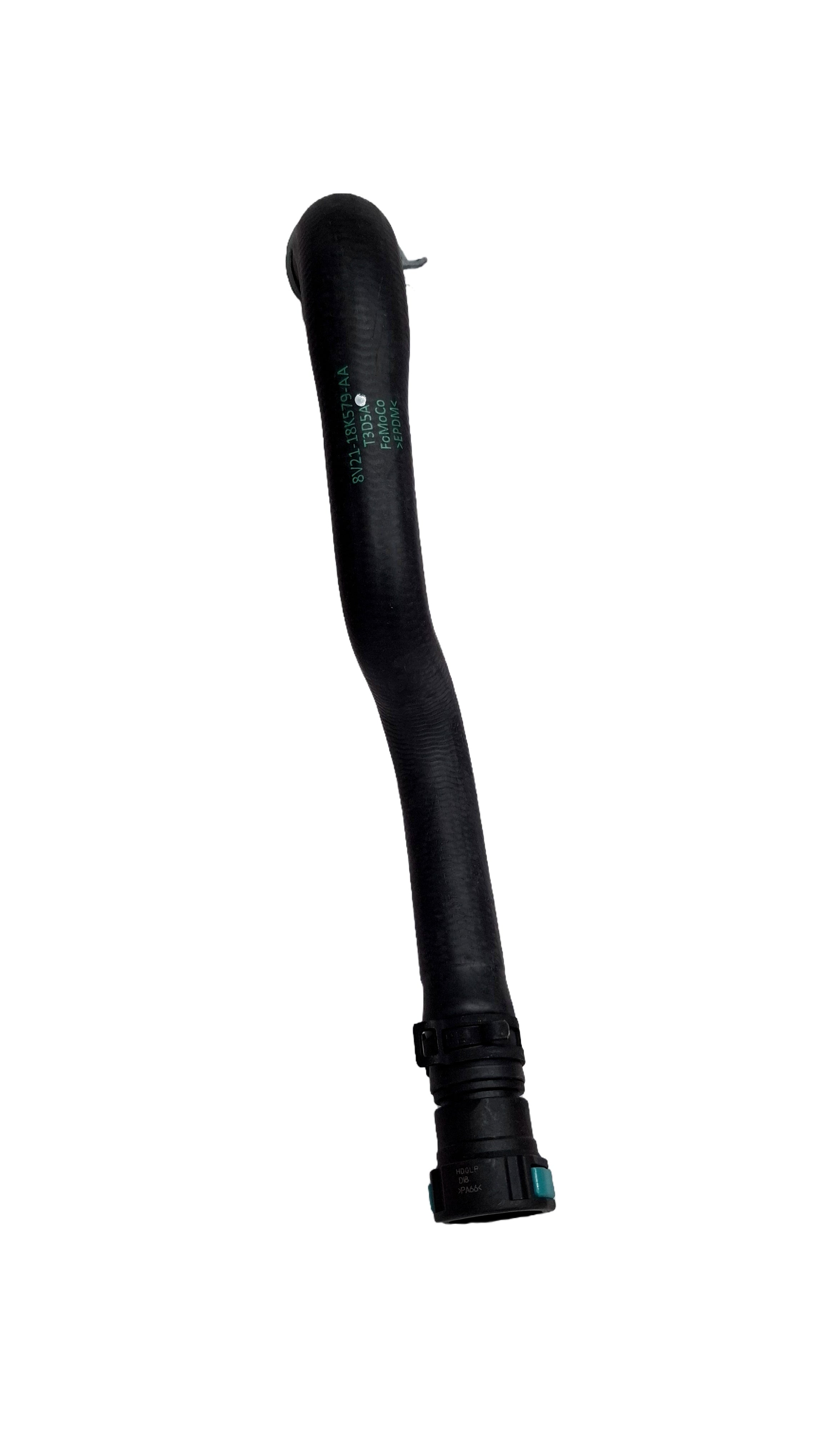 Ford hose heater for water system, black rubber hose with connectors, designed for Ford vehicles, part number BE8Z18472A.